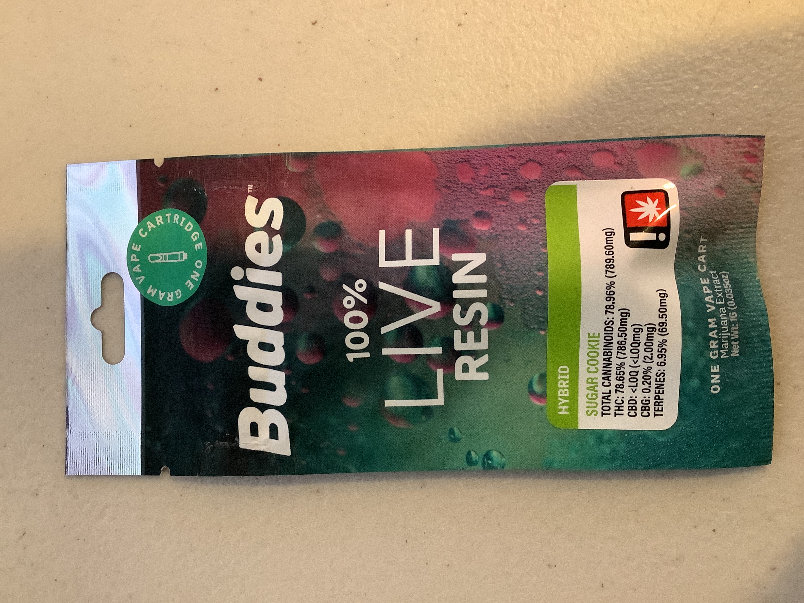 Photograph of product: Buddies - SUGAR COOKIE - Live Resin Cartridge - (1g) - H