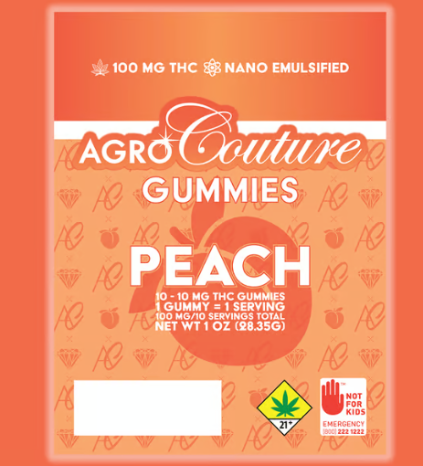 Photograph of product: Peach Gummies 100mg 10pk  Agro Couture W1-78-A