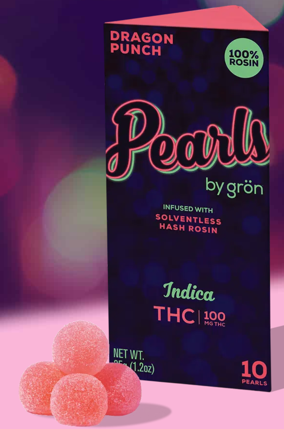 Photograph of product: Grn | 100mg Rosin Gummies | Pearls | Dragon Punch