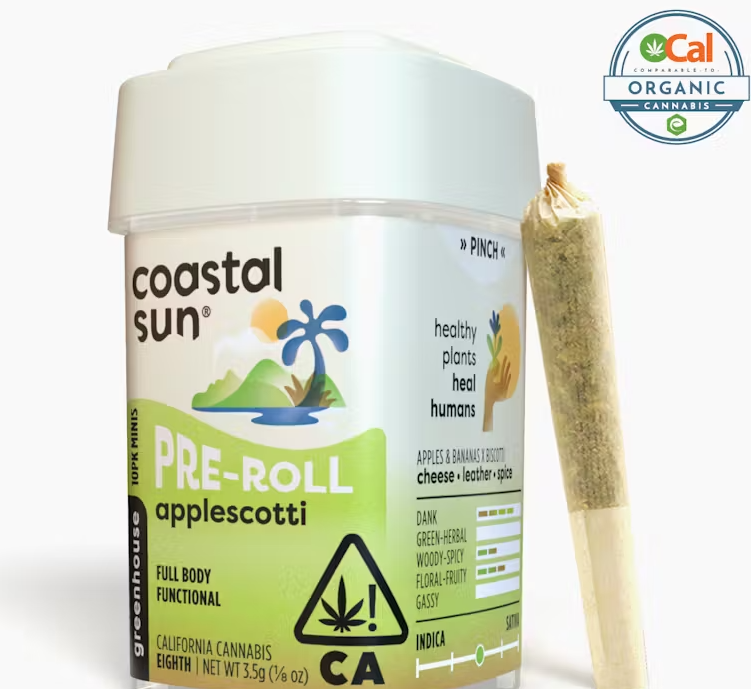 Photograph of product: Coastal Sun Applescotti Hybrid Greenhouse Preroll 10pk 3.5g