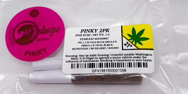 Photograph of product: Deluge Pink Kush au chocolat Infused Pre-Roll Oui'd .5g