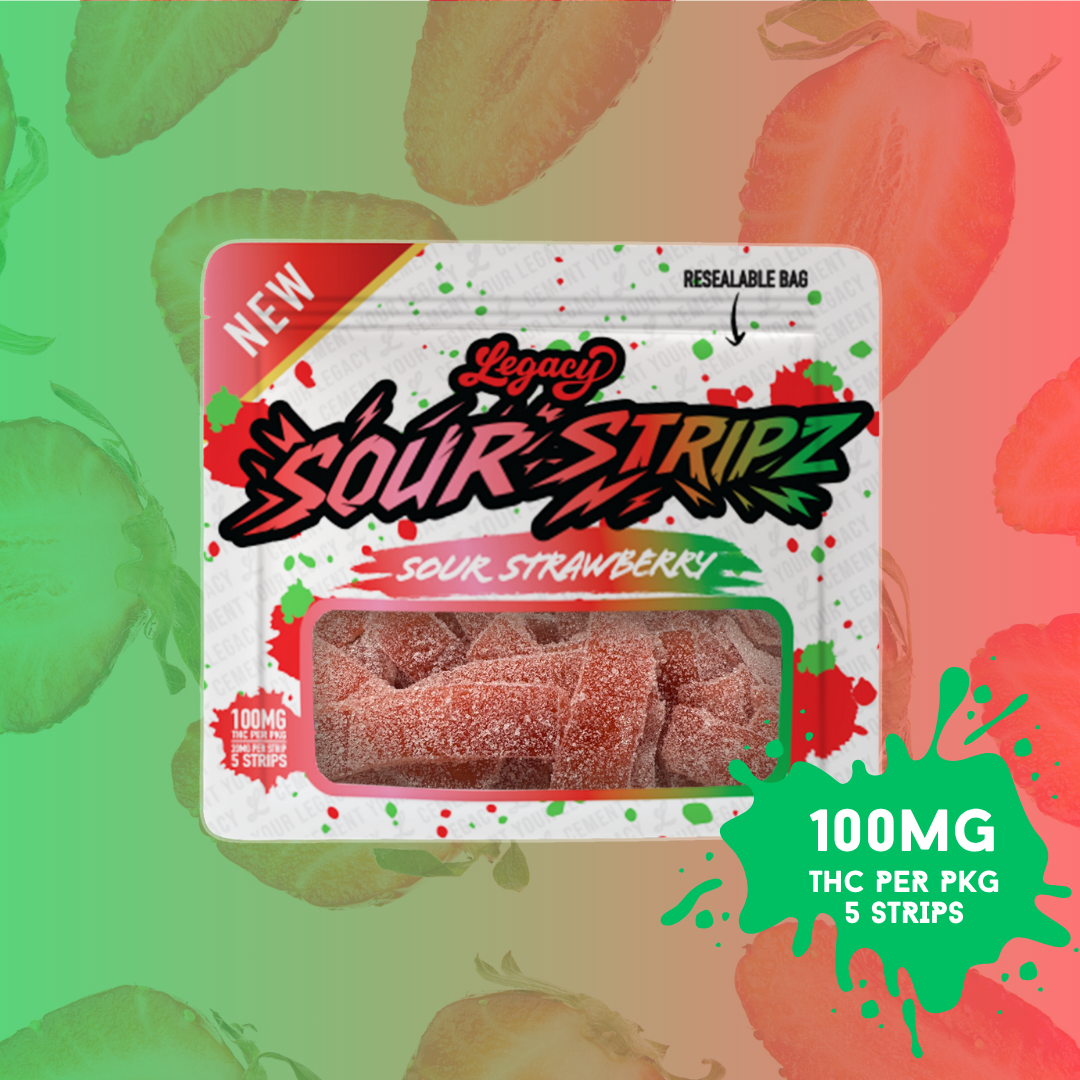 Photograph of product: Legacy | Strawberry Sour Stripz 5pk | 100mg