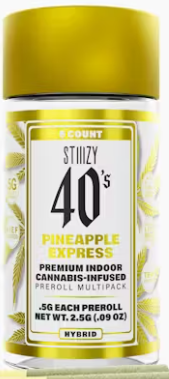 Photograph of product: [STIIIZY]  Live Resin Infused 40's Preroll 5 Pack - 2.5g - Pineapple Express (H)