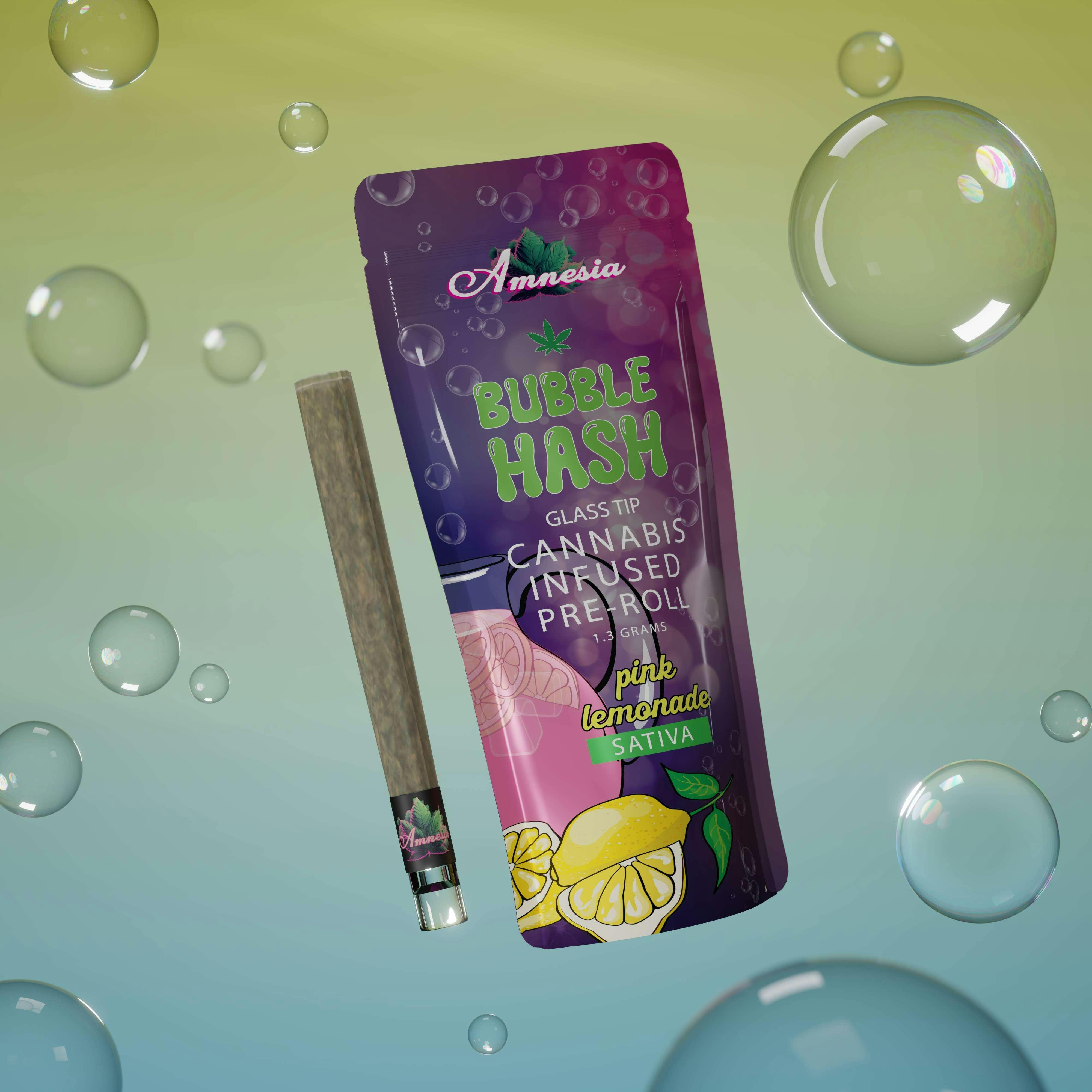 Photograph of product: AMNESIA | PINK LEMONADE - BUBBLE au chocolat INFUSED | GLASS TIP PRE-ROLL | 1.3G | HYBRID