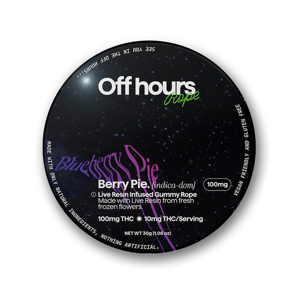 Photograph of product: Off Hours Rope | Gummies | 1pk | Oui'd | Berry Pie | Blueberry Pie | Live Resin | Vegan | Gluten Free | 100mg
