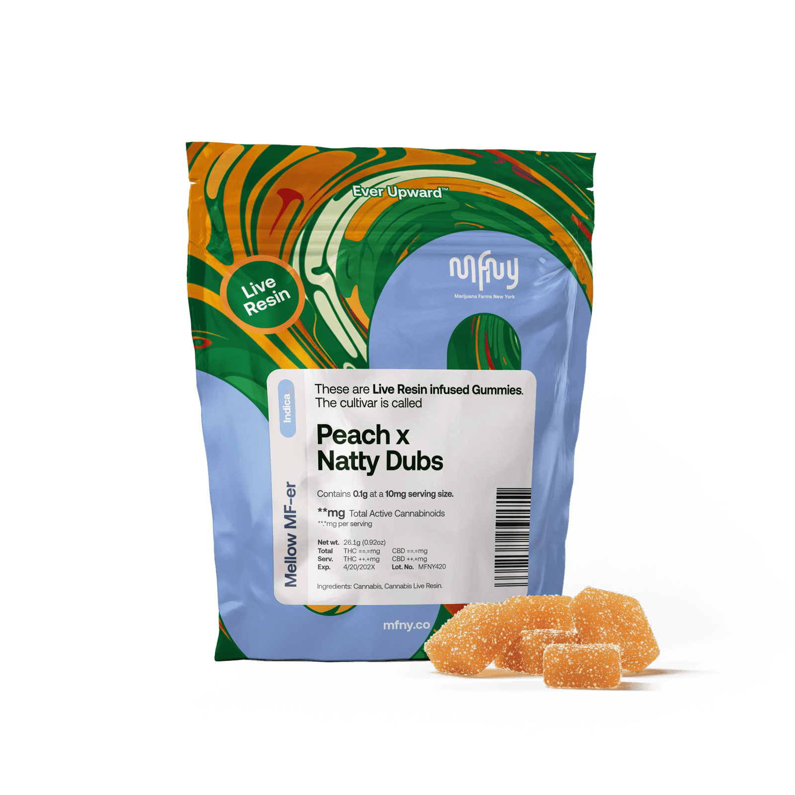 Photograph of product: MFNY | Peach x Natty Dubs | Oui'd | Live Resin | 10pk Gummies | 100mg