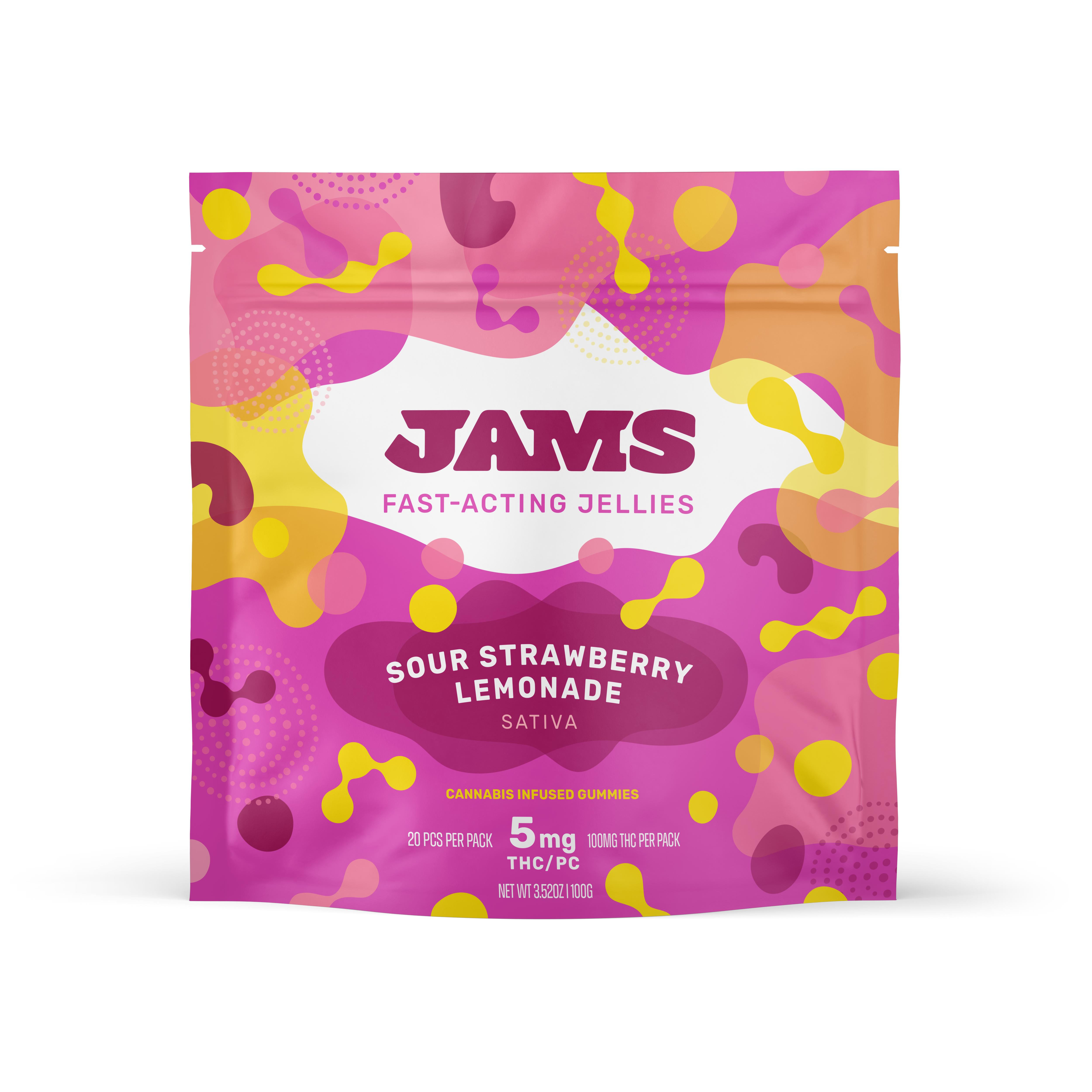 Photograph of Product: JAMS | Sour Strawberry Lemonade | Jellies (20pc) | 98mg