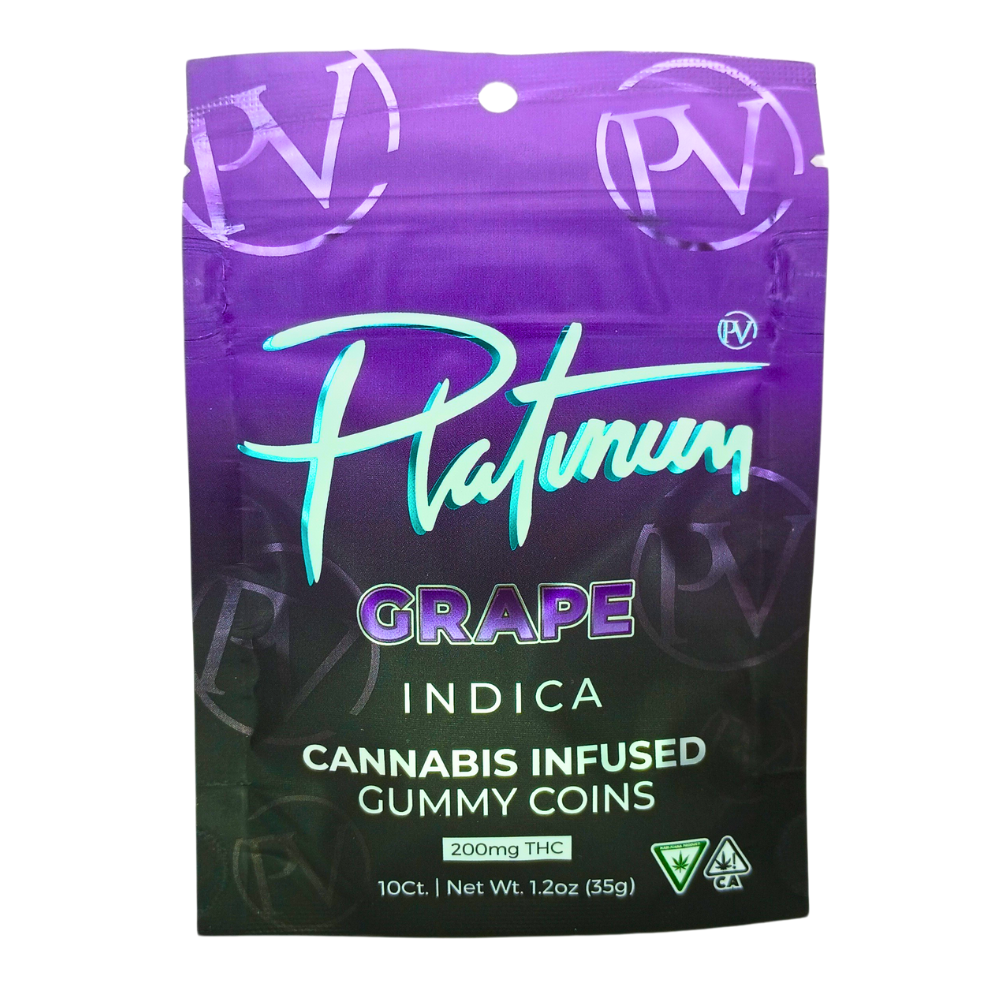 Photograph of product: PLATINUM VAPE | GRAPE Oui'd GUMMY COINS | 200MG