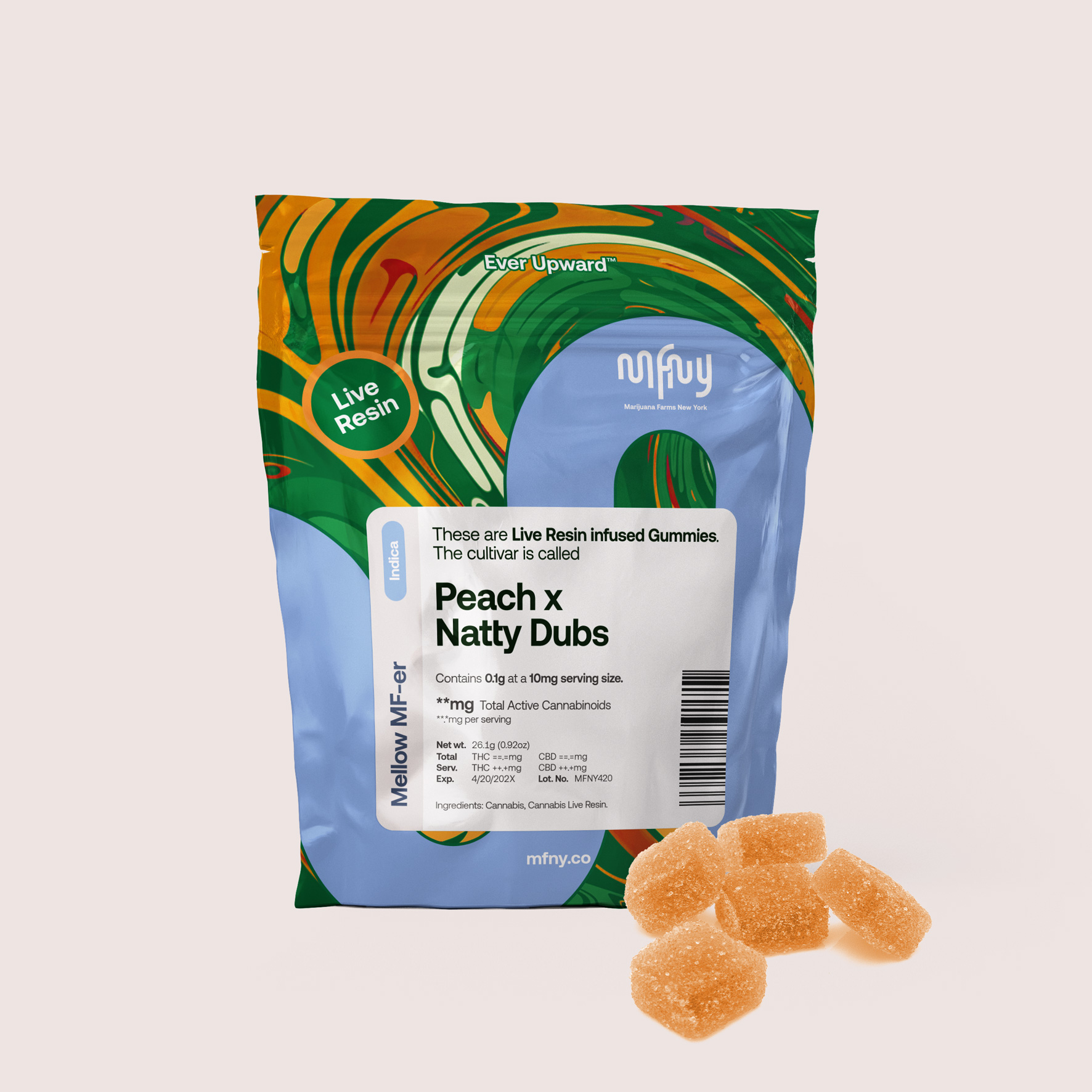 Photograph of product: Peach x Natty Dubs Live Resin Gummies  10 Pack 100mg