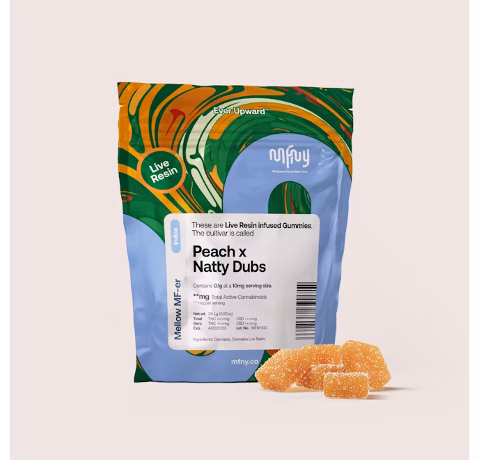 Photograph of product: MFNY Live Resin Gummies 10pk - Peach x Natty Dubs