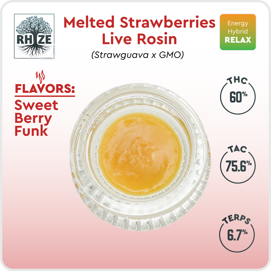 Photograph of product: Rhize Oui'd Company | Melted Strawberries | Live Rosin | Concentrate