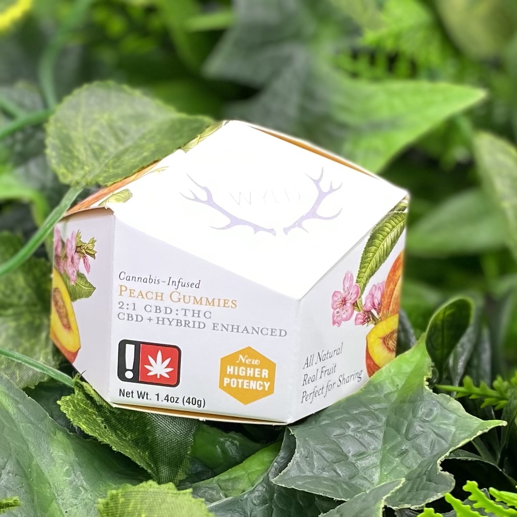 Photograph of product: Peach Balancing 2:1 50mg TH-oui & 100mg CBD - 10pk of 10mg Gummies - Wyld
