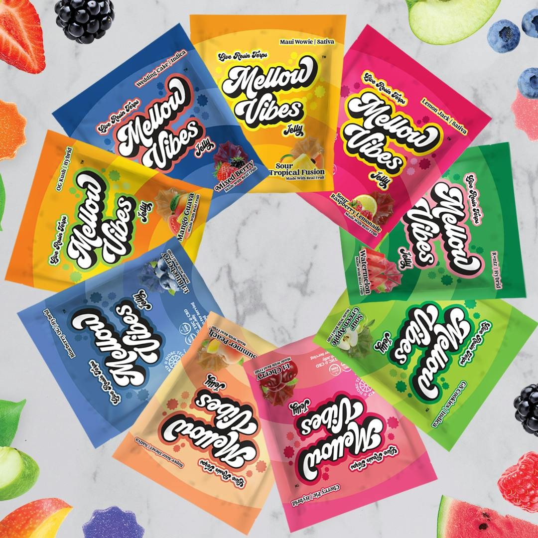 Photograph of product: Mellow Vibes - Razz Lemonade Oui'd Live Resin Gummy Rippable 100mg