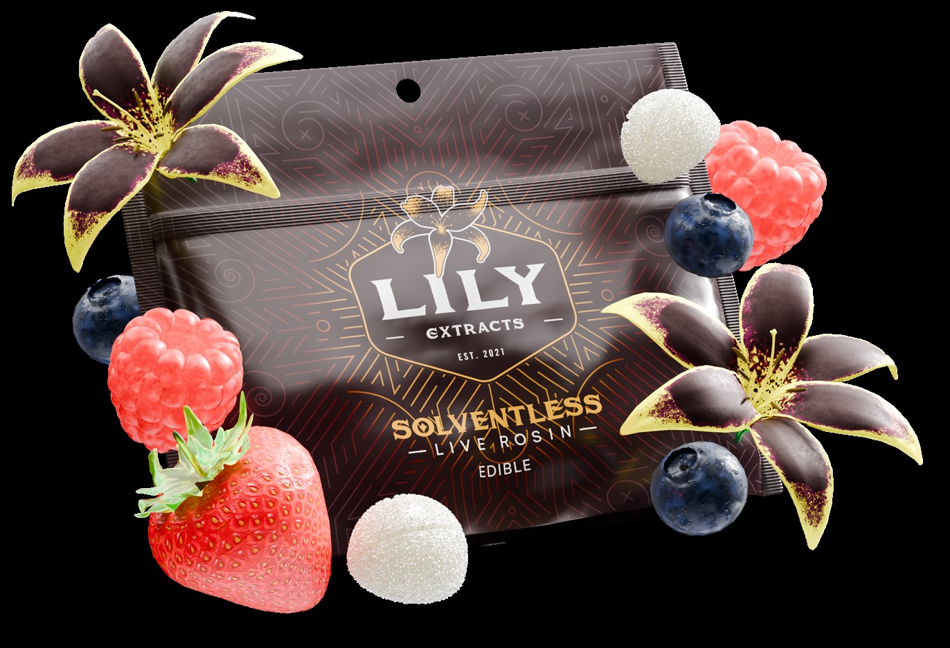 Photograph of product: Lily Extracts | Live Rosin Pectin Chews | au chocolatberry (H) | [10pk](100mg)