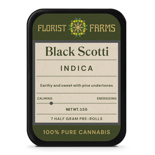 Photograph of product: Florist Farms | Black Scotti | 7pk Pre Rolls | Oui'd