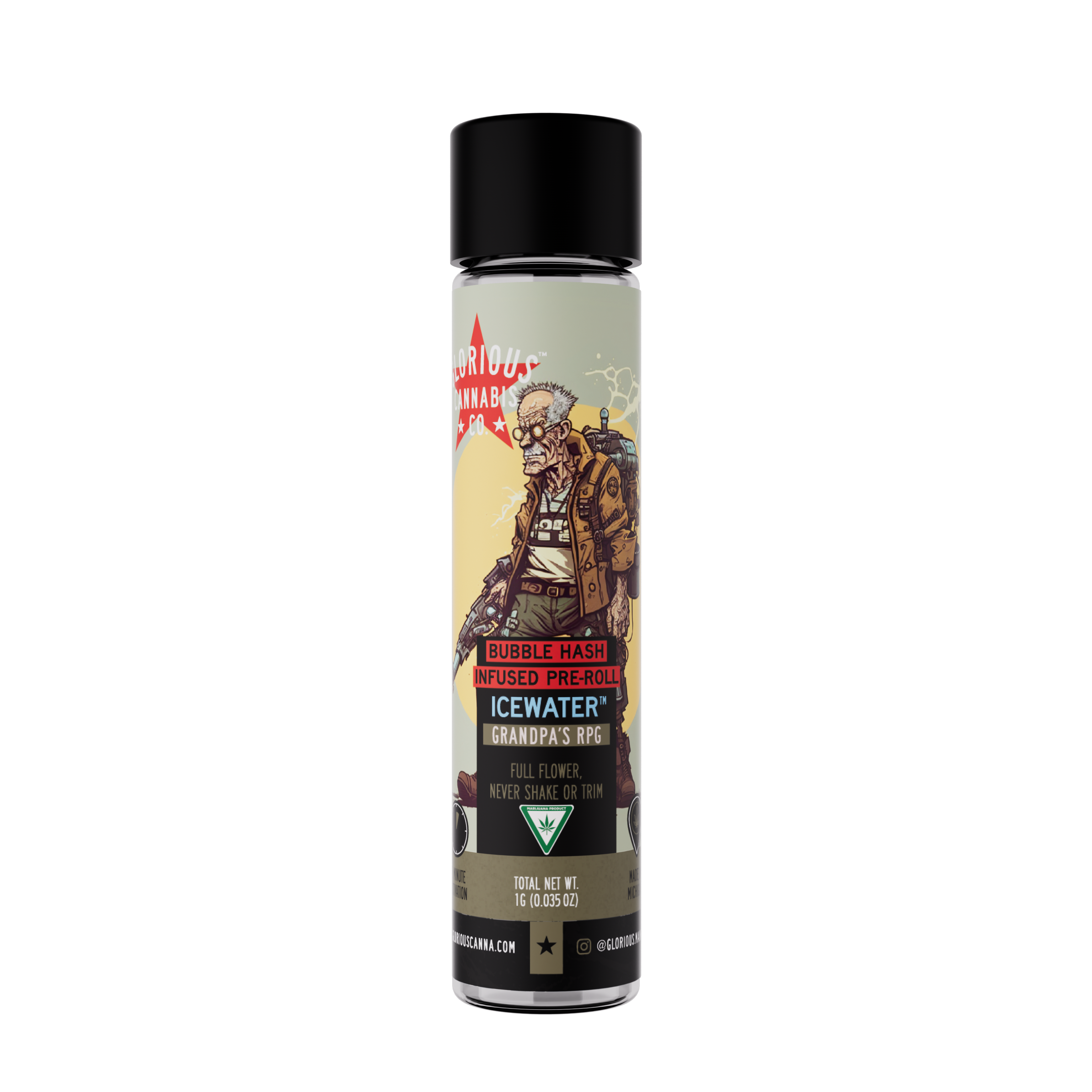 Photograph of product: Grandpas RPG Strain Art Series Bubble au chocolat Infused Pre-Roll | 1G
