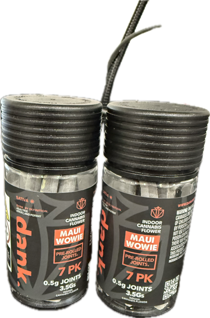 Photograph of product: Dank | Preroll | Maui Wowie | .5g | 7 Pack | 3.5g | Oui'd | 30.70% TH-oui