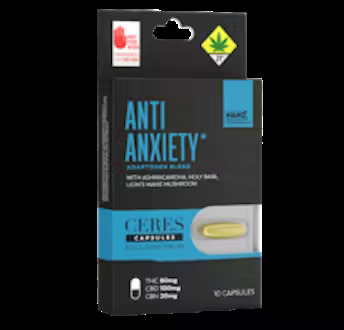 Photograph of product: Ceres | Anti-Anxiety | Capsules | DOH | 10pk | 80mg TH-oui : 100mg CBD : 20mg CBN