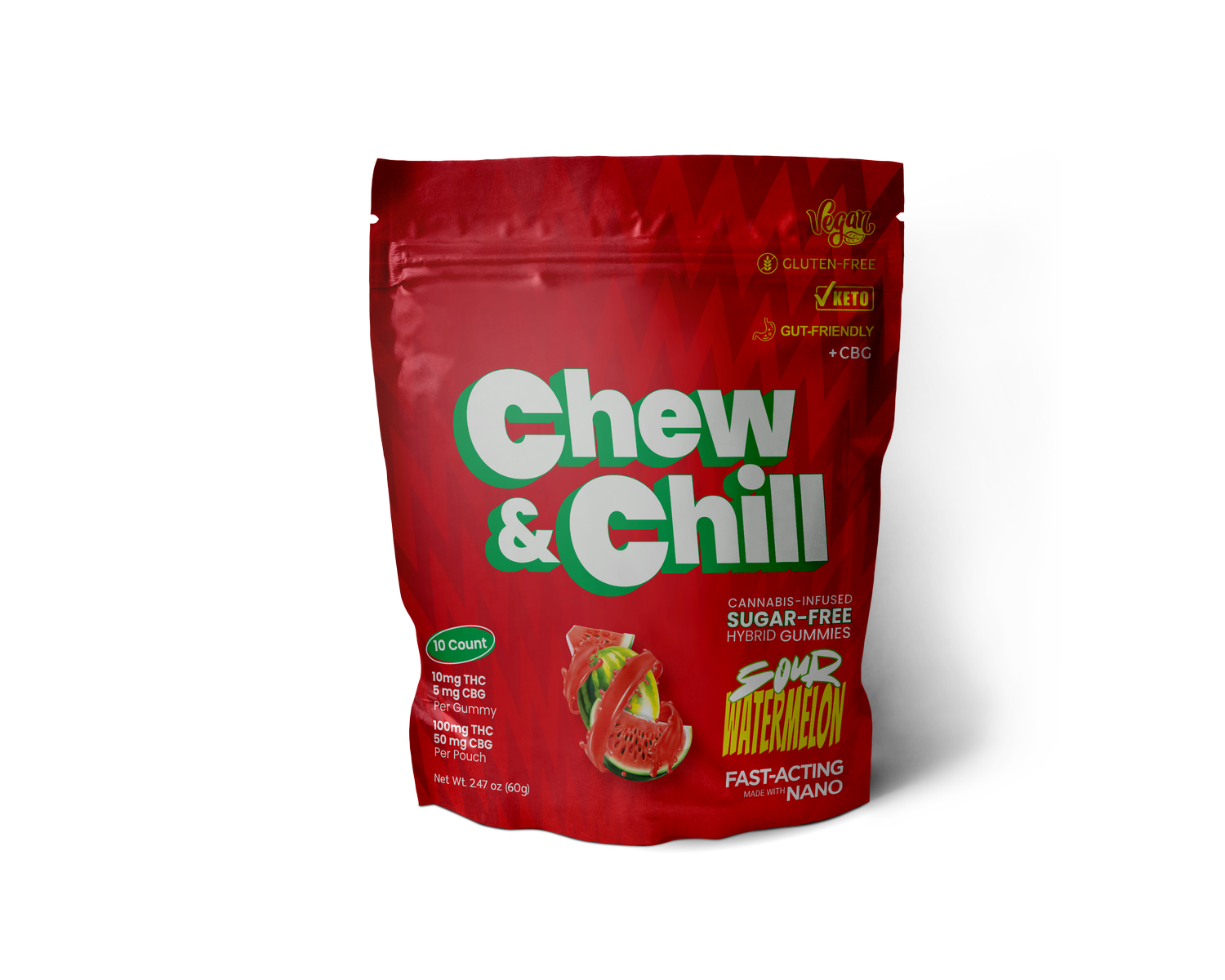Photograph of product: Chew & Chill Sour Watermelon Gummies 100mg/.1g