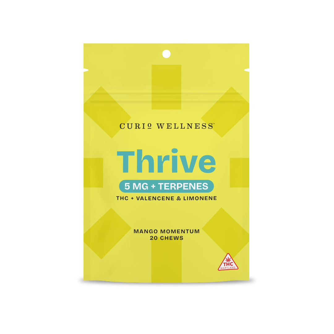 Photograph of product: Curio | Chews | THRIVE | Terpene Infused | Mango Momentum | 20 x 5mg