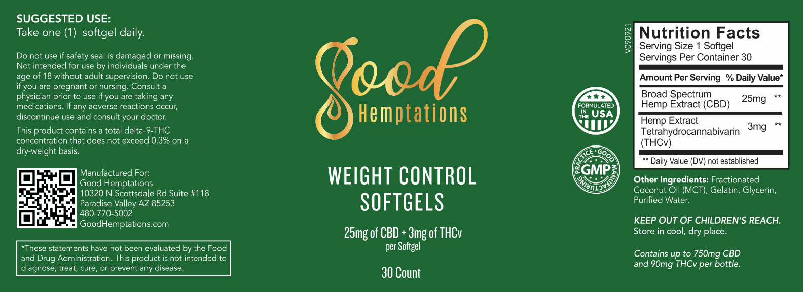 Photograph of product: Good Hemptations CBD+TH-ouiv Weight Control Softgels