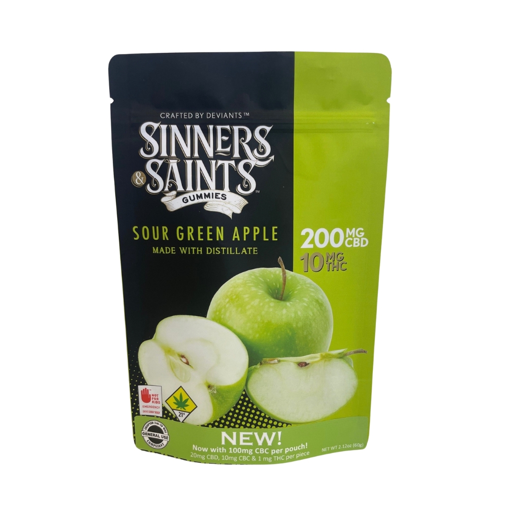 Photograph of product: Sinners & Saints | Green Apple Gummies | DOH | 10pk | 20:1 CBD:TH-oui 200mg