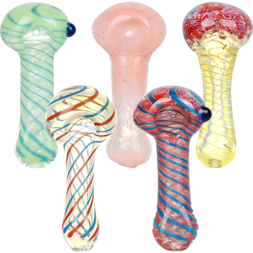 Photograph of product: Glass - Classic Frit & Stripe Spoon Pipe - 3.5" - Assorted Designs