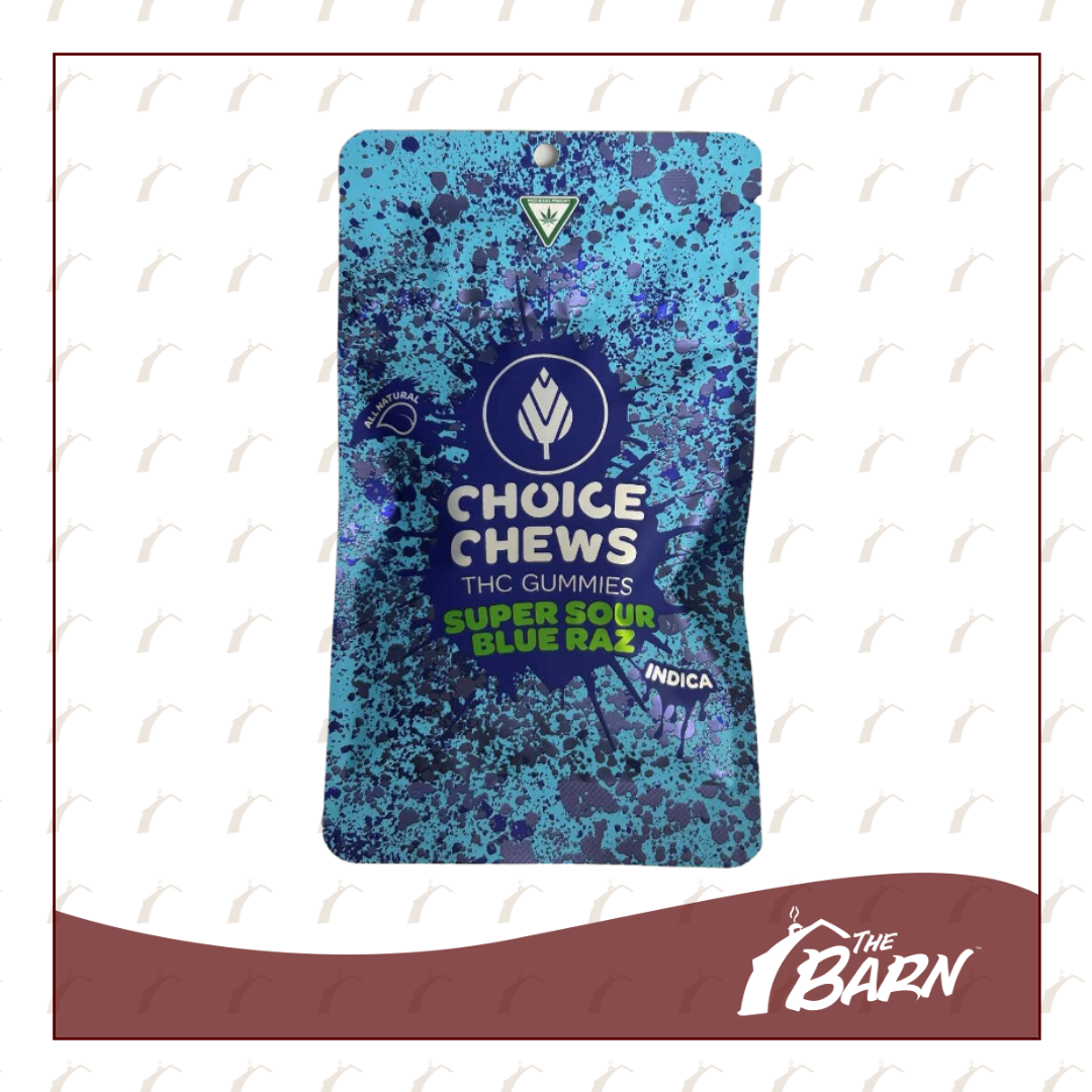 Photograph of product: Choice 100mg Gummies - (I) Super Sour Blue Raz - REC