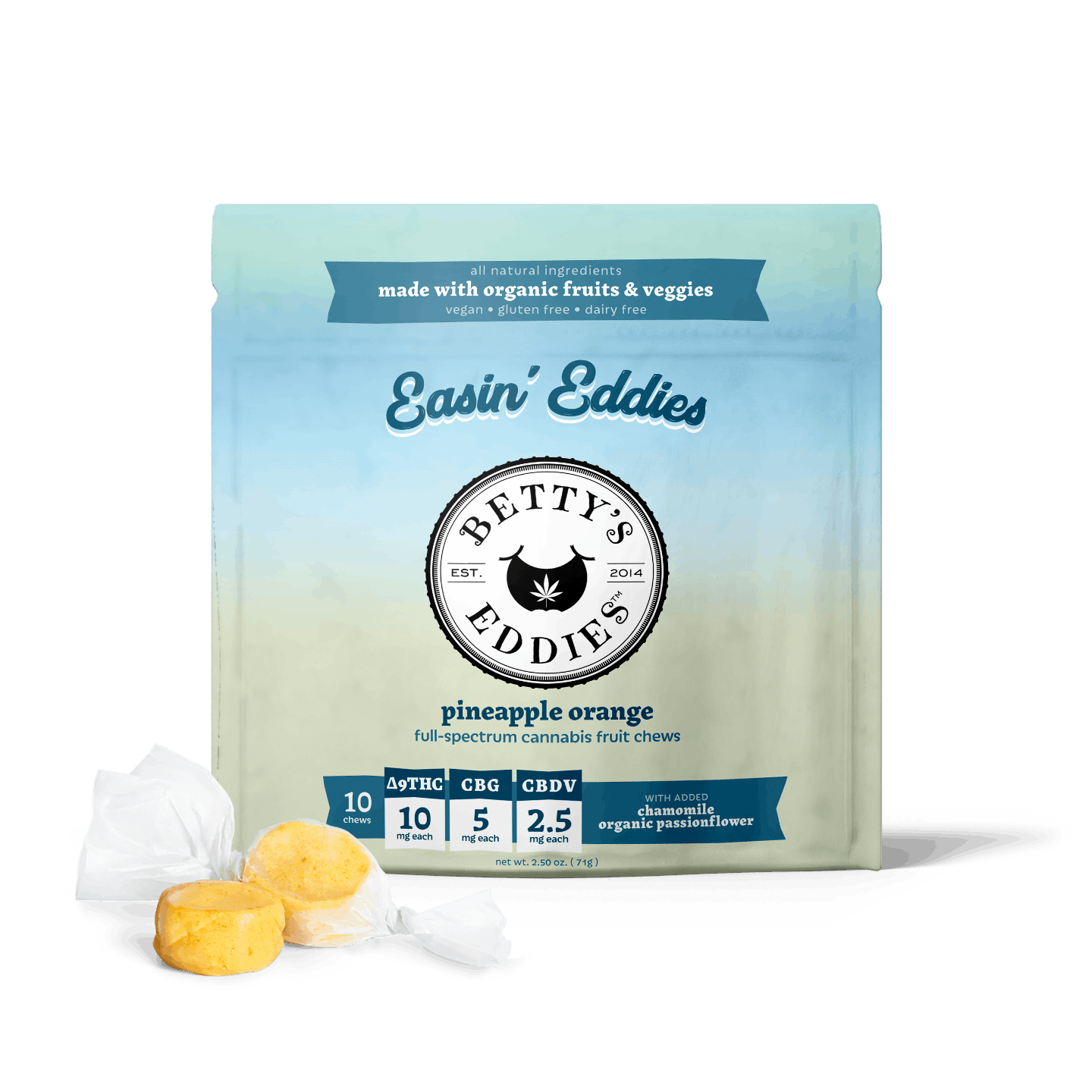 Photograph of product: Pineapple Orange 4:2:1 (TH-oui:CBG:CBDv) Chews 10mg x 10pk