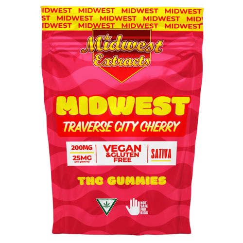 Photograph of product: Midwest Extracts Traverse City Cherry Gummies 8 Pieces 200mg TH-oui