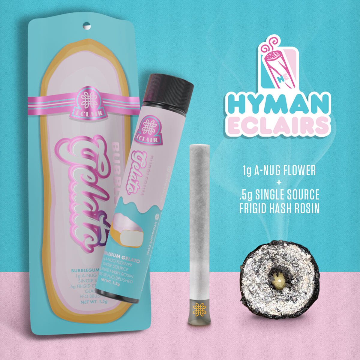Photograph of product: Bubblegum Gelato Eclair | 1.5G Infused Preroll