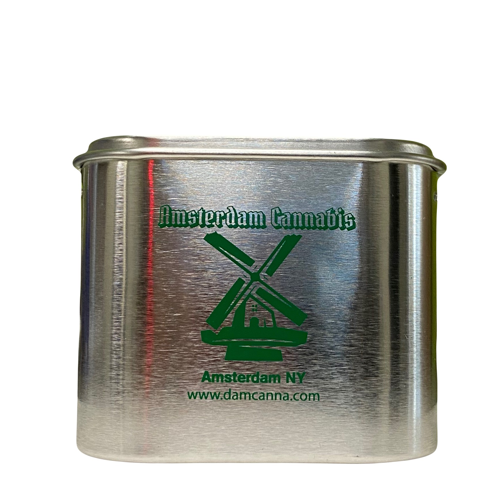Photograph of product: AMCAN- Metal Holding Tin- Green LOGO