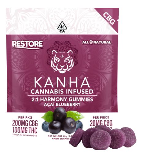 Photograph of product: Kanha - Harmony Acai 2:1 Gummies - Indica (20mg CBG + 10mg THC per piece/100mg)