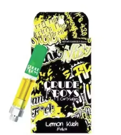Photograph of product: Crude Boys - Lemon Kush Distillate Vape Cartridge - Oui'd -  1g