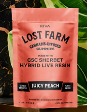 Photograph of product: Lost Farm - Juicy Peach x GSC Sherbet 100mg 10pk Live Resin Gummies