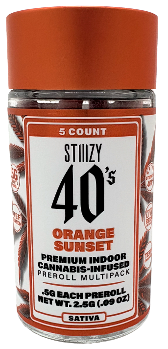 Photograph of product: Stiiizy 40's | Orange Sunset | 2.5G 5PK LR Infused Prerolls