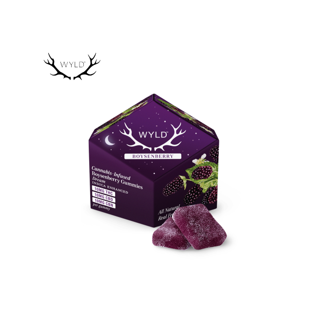 Photograph of product: 1:1:1 BOYSENBERRY THC:CBD:CBN 100MG 10 PACK GUMMIES