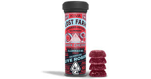 Photograph of product: Kiva Confections | Lost Farm Dark Cherry Illuminati Og Rosin Infused Chews | 100mg