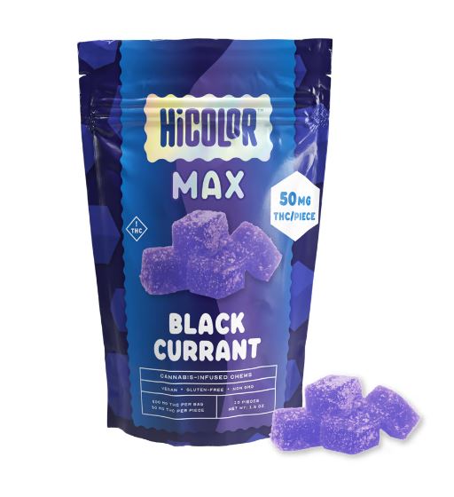 Photograph of product: HiColor Max Chews Black Currant 50mg x 10ct