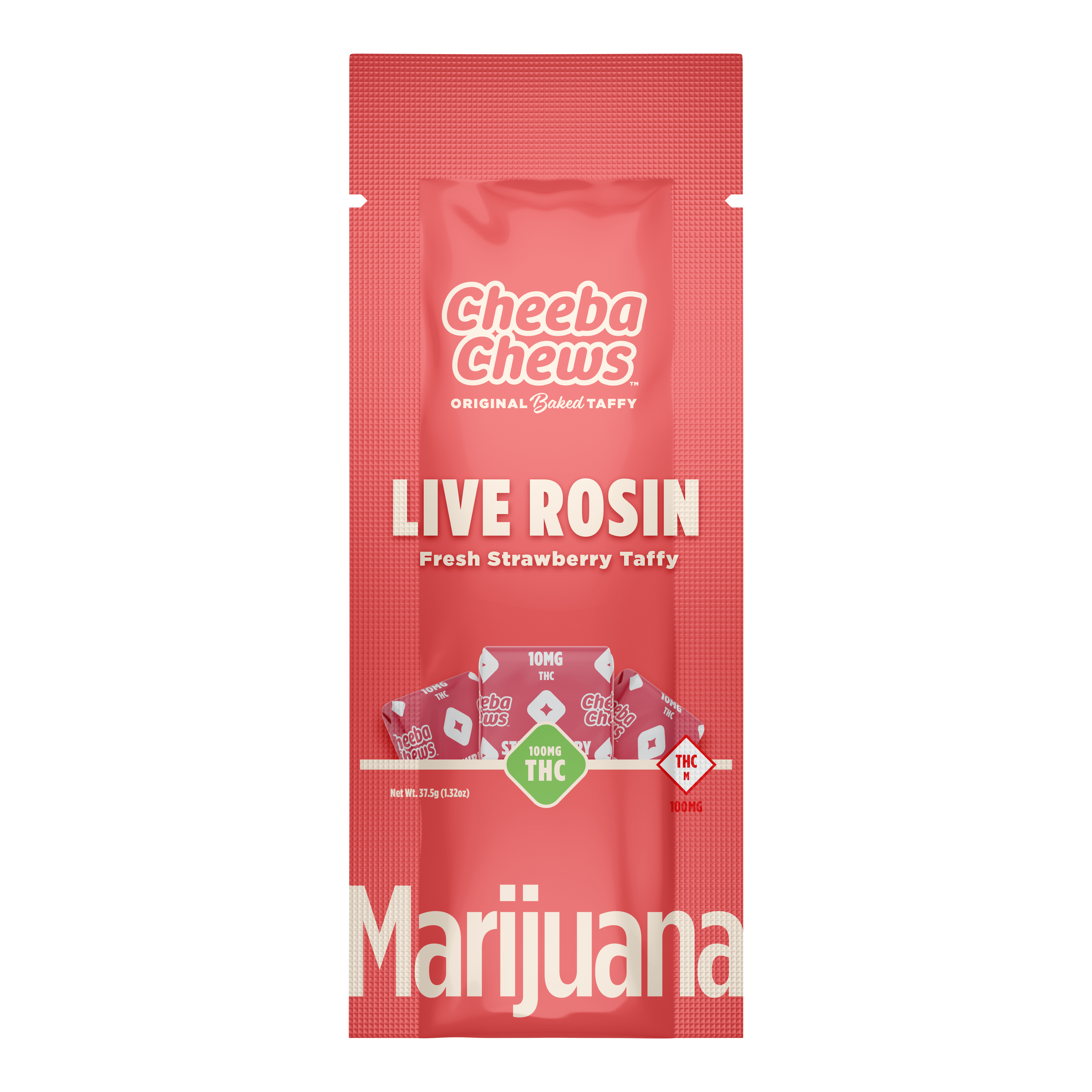 Photograph of product: Cheeba Chews | Strawberry Live Rosin Taffy | 100mg