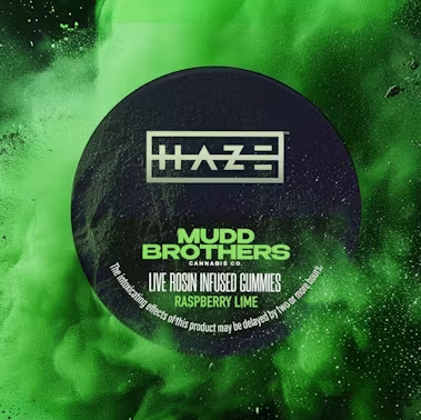 Photograph of product: Haze x Mudd Brothers Raspberry Lime Live Rosin Gummies 10pk