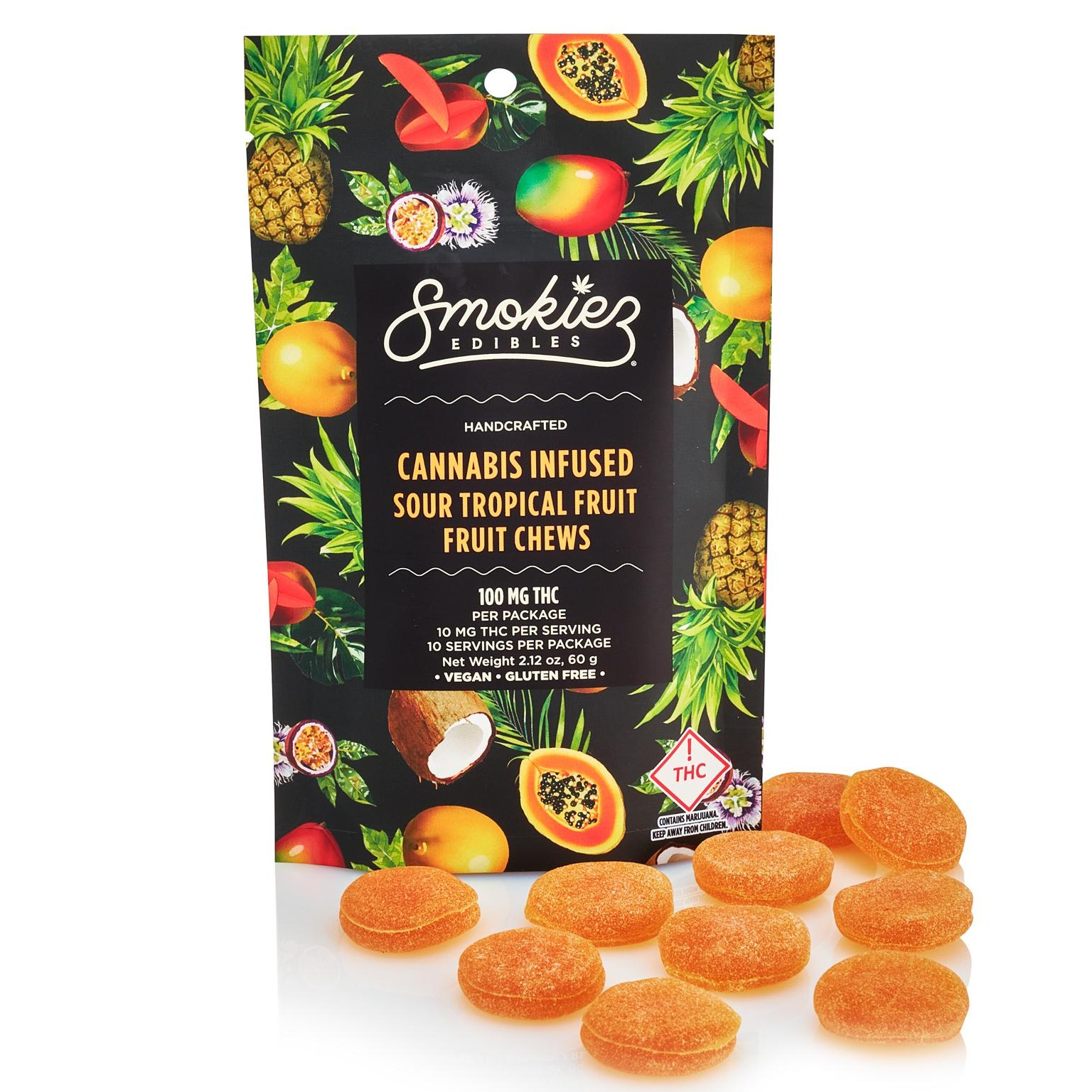 Photograph of product: Smokiez Oui'd Sour Tropical Fruit Gummies 100mg