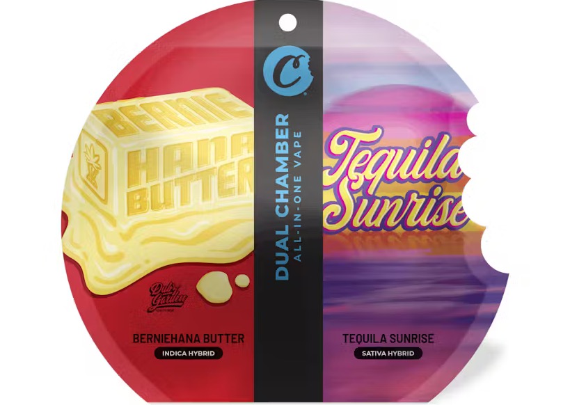 Photograph of product: Cookies 3-in-1 Disposable Dual Chamber Cartridge: Bernie Butter / Tequila Sunrise