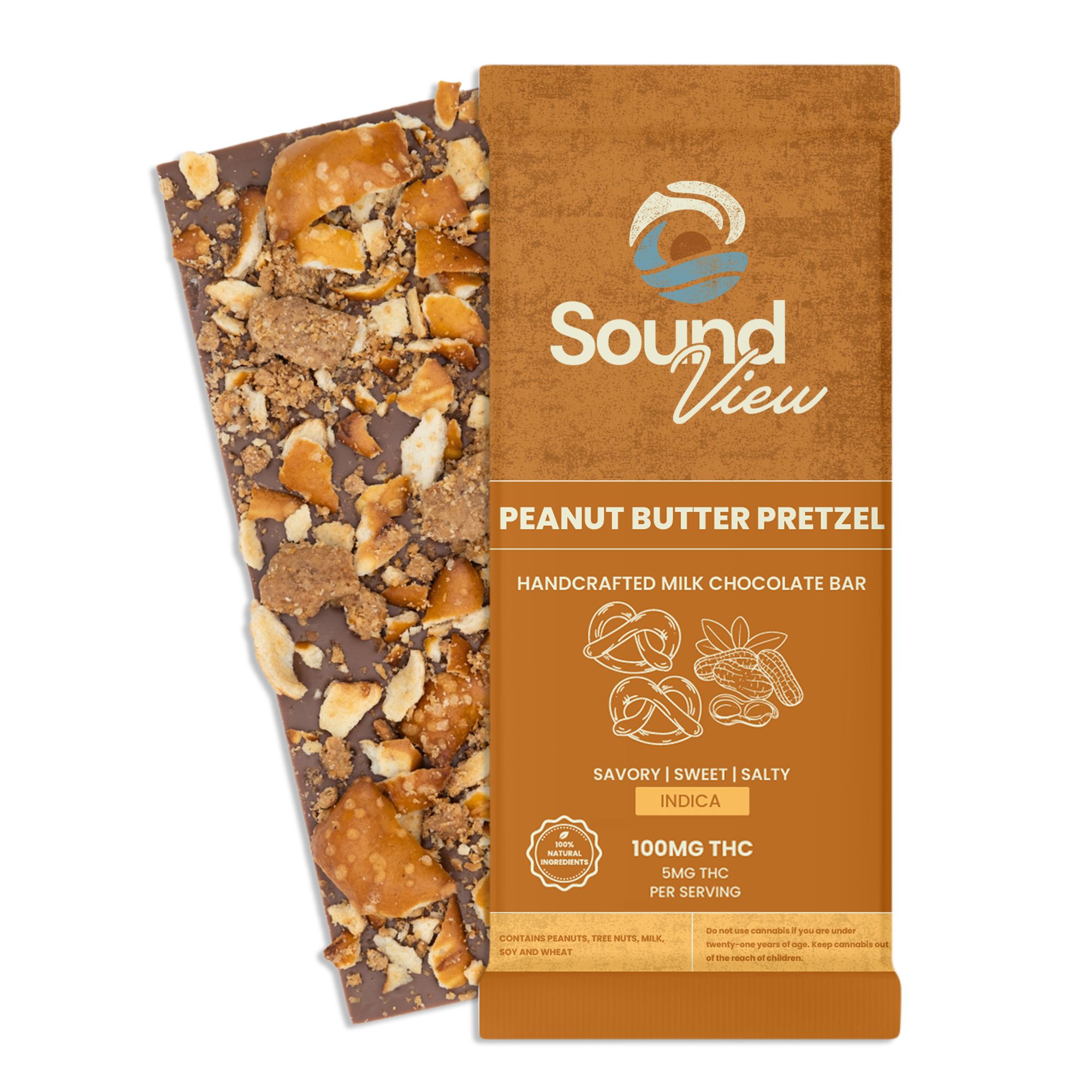 Photograph of product: SoundView Peanut Butter Pretzel Milk Chocolate Bar 99.8mg I 00093