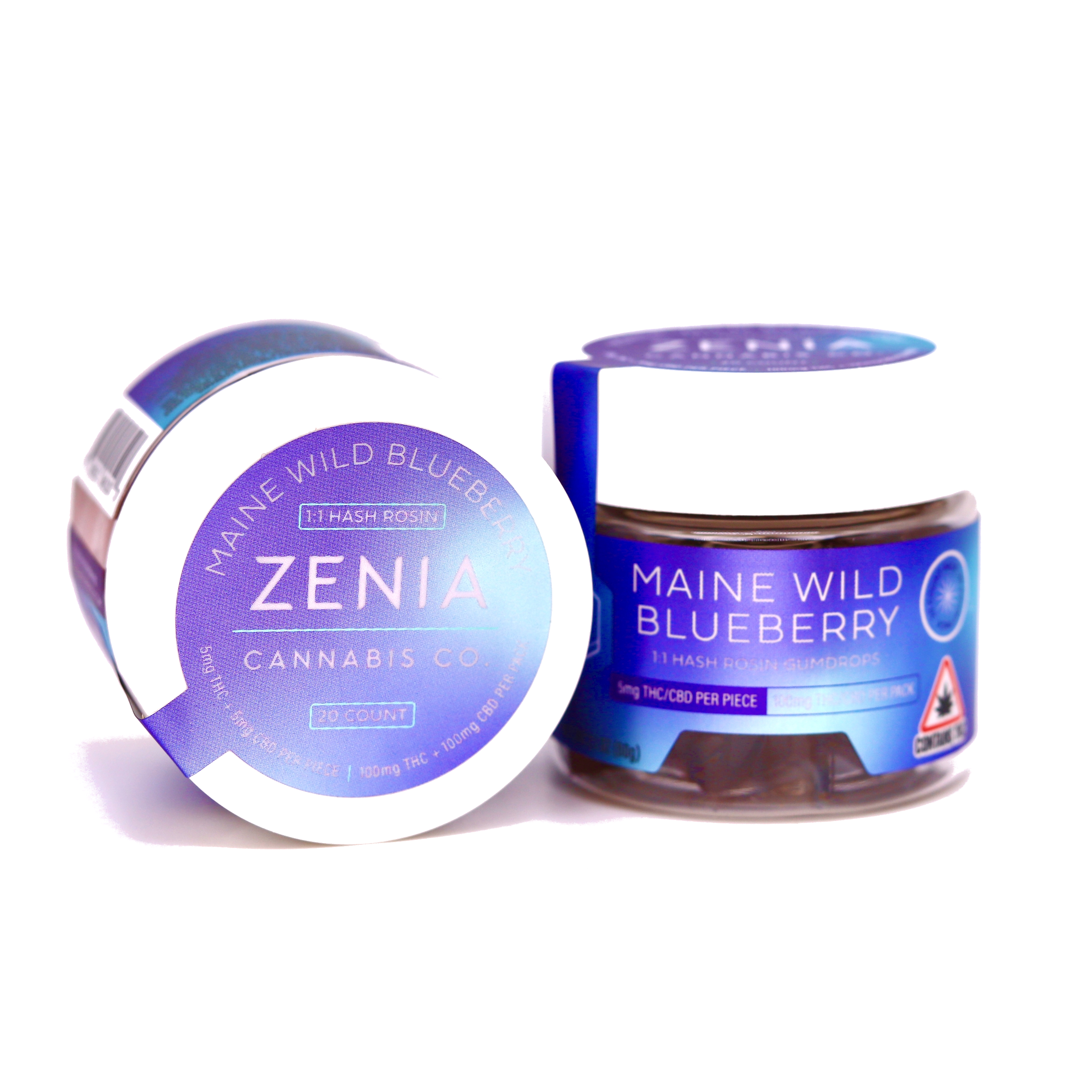 Photograph of Product: Zenia - Maine Wild Blueberry - 1:1 Hash Rosin Gumdrops - 200mgTHC/200mgCBD