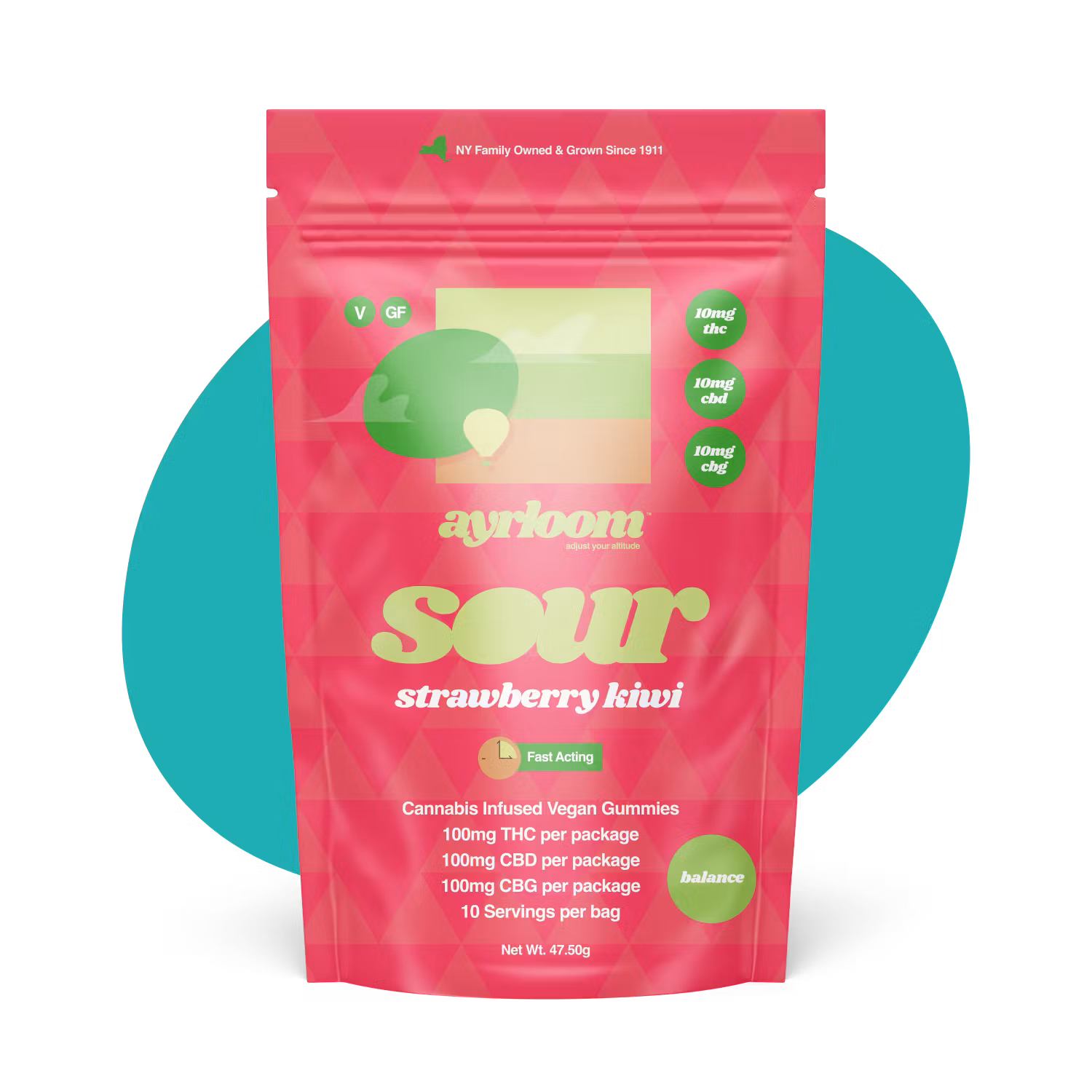 Photograph of product: Ayrloom | Sour Strawberry Kiwi 10pk Gummies, 100mg