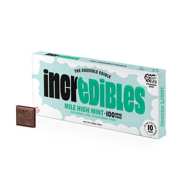 Photograph of product: Incredibles - Mile High Mint Chocolate Bar - 100mg