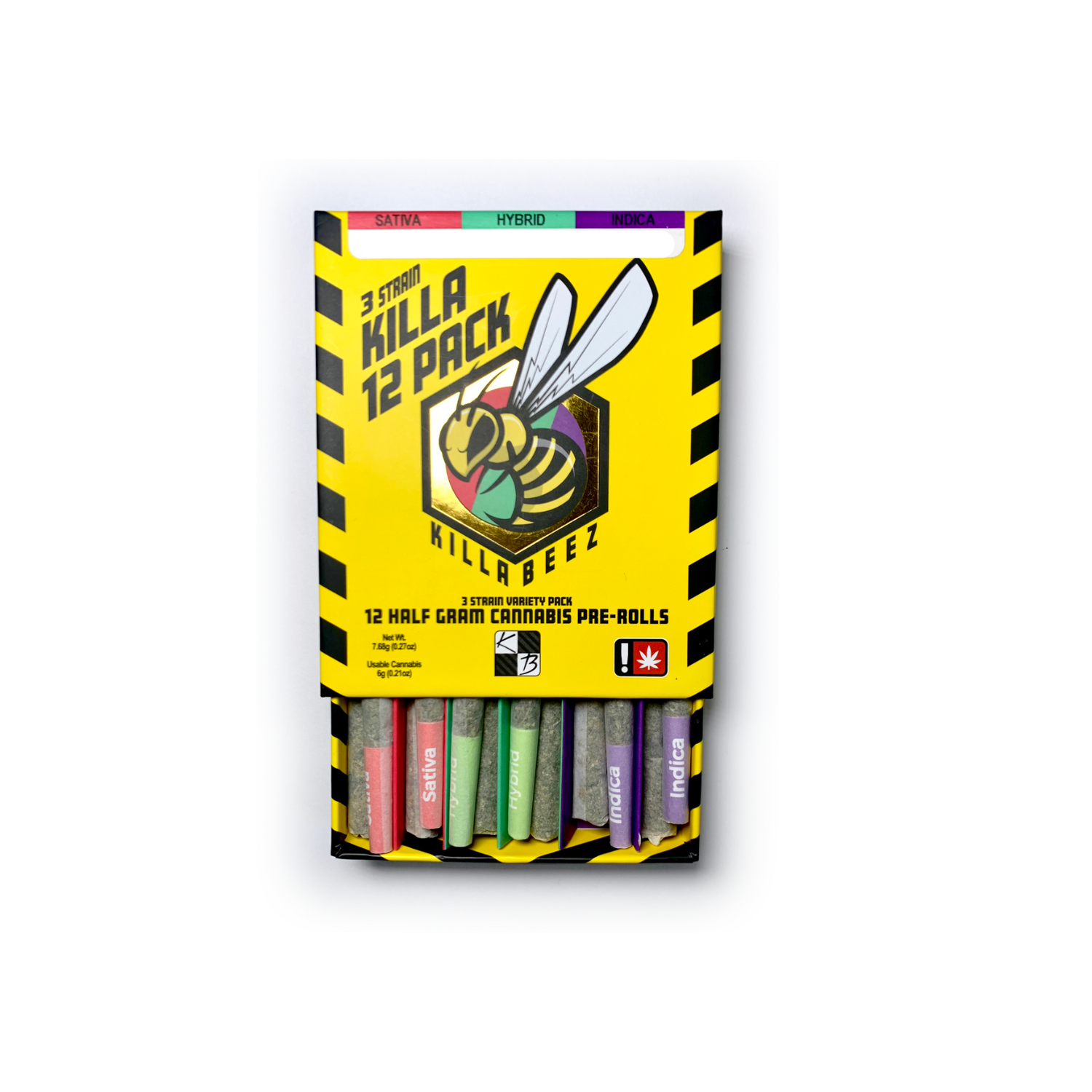 Photograph of product: Preroll Pack | Killa Beez | Pineapple Express 25.71% (S)/Bacio Gelato 21.26% (H)/Lizard Burger 28.76% (I)  | .5g 12pk