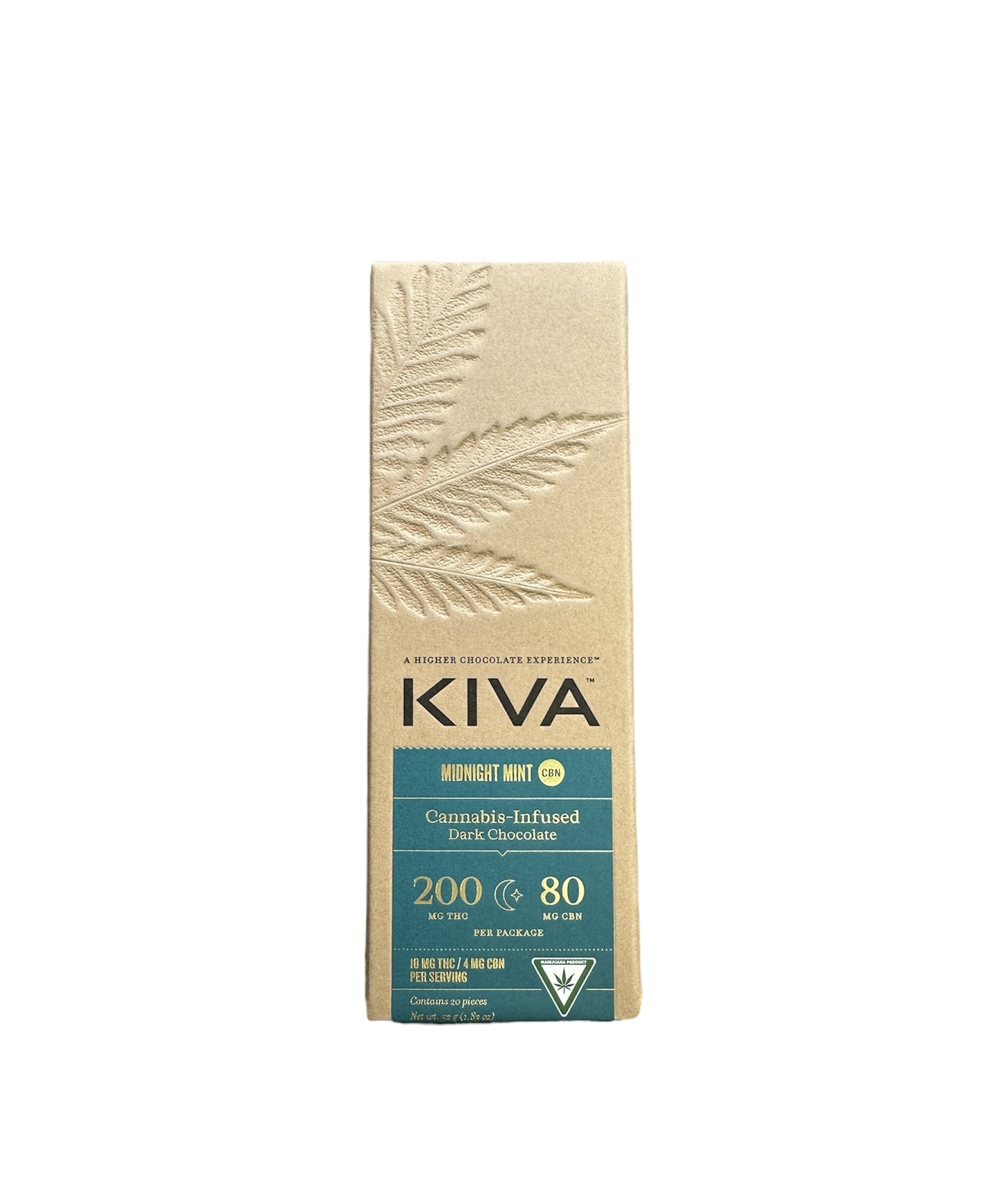 Photograph of product: Kiva Midnight Mint Dark Chocolate Bar 200mg Rec