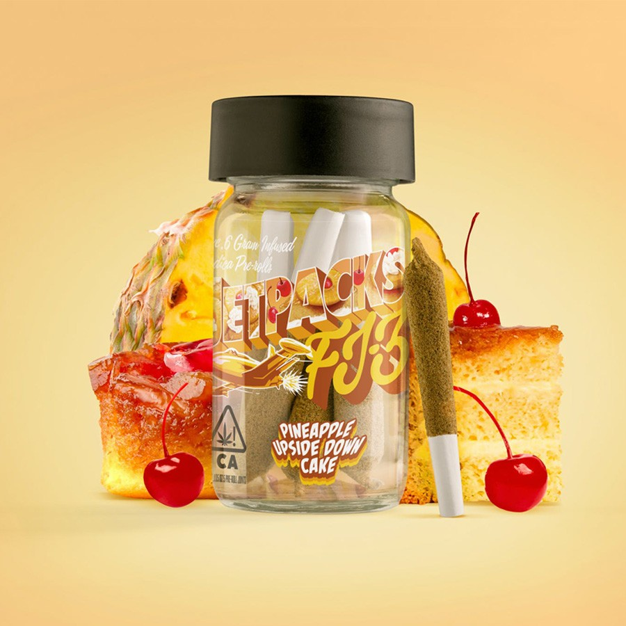 Photograph of product: Jetpacks | Infused Pre-Rolls | Pineapple Upside Down Cake | Oui'd | 5pk